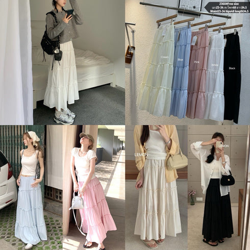 Summer Flounce Layer Long Skirts